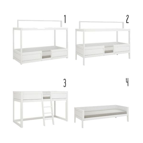LIFETIME Kidsrooms 4-in-1 Bed + Dakframe Voor Stofdak - Deluxe Lattenbodem - 90 x 200 cm - Wit Gelakt