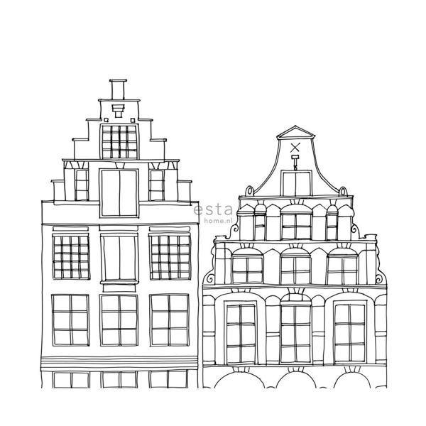 Estahome Amsterdamse Grachtenhuisjes Behang Zwart / Wit