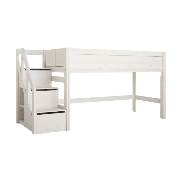 LIFETIME Kidsrooms Midhoogslaper + Trapkast - Deluxe Lattenbodem - 90 x 200 cm - Whitewash