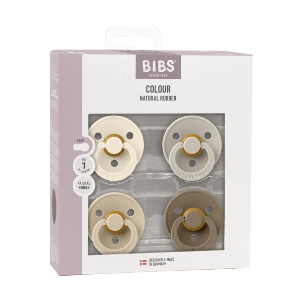 BiBs Colour Fopspeen - Rond - 4 Stuks - 6-18 Mnd - Ivory/Sand/Vanilla/Dark Oak