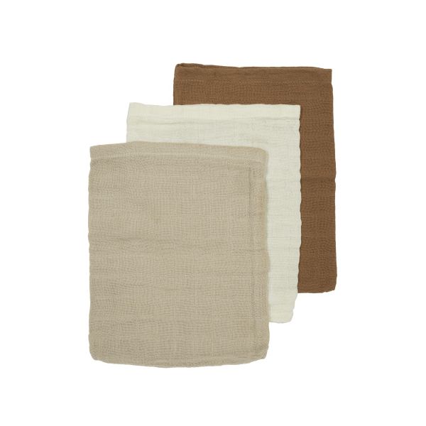 Meyco Washandjes - Uni - Offwhite / Sand / Toffee - 3 Stuks