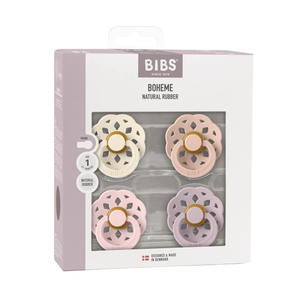 BiBs Boheme Fopspeen - Rond - 4 Stuks - 0-6 Mnd - Ivory/Blush/Blossom/Dusky Lilac