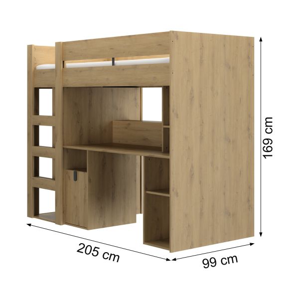 Gautier Lugano Hoog Bed - 90x200 cm - Artisan Eiken