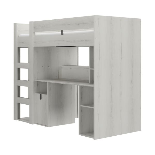 Gautier Lugano Hoog Bed - 90x200 cm - Gebleekte Helvezia Eik 