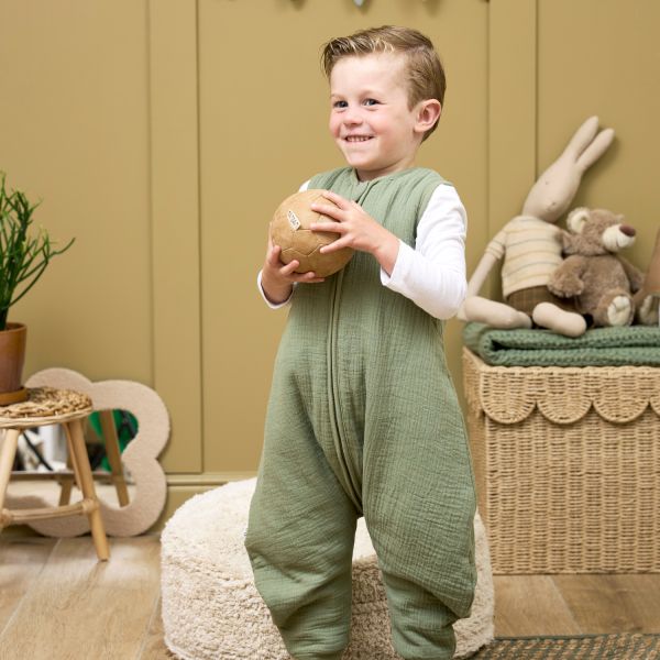 Meyco Baby Uni baby winter slaapoverall jumper - pre-washed hydrofiel - olive green - 80cm
