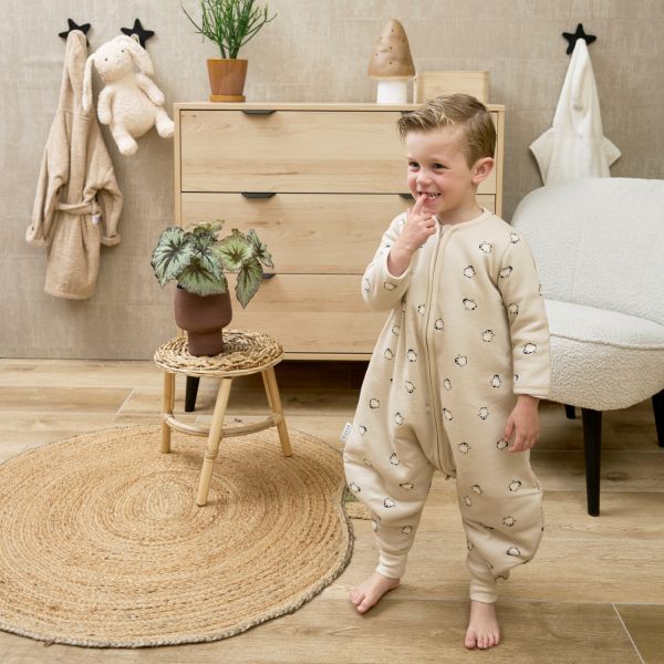 Meyco Baby Penguin baby winter slaapoverall jumper met vaste mouw - soft sand - 104cm