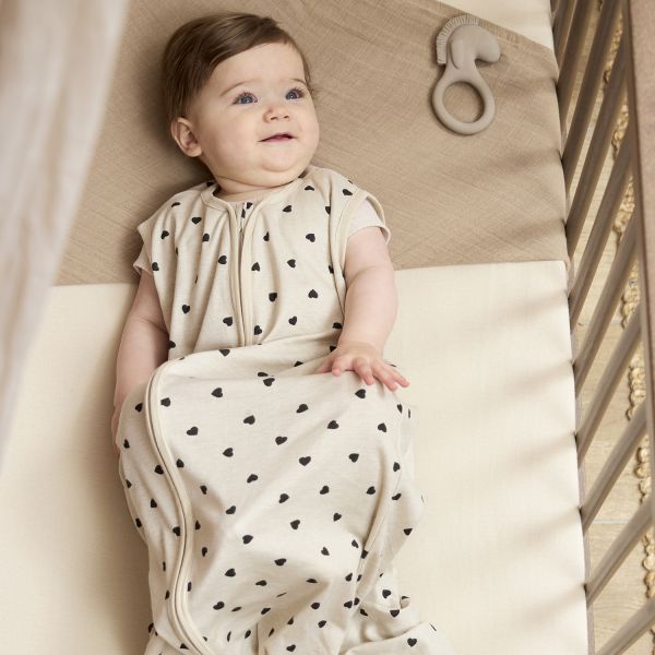 Meyco Baby Sweet Heart Zomerslaapzak - 90 cm - Soft Sand/Black