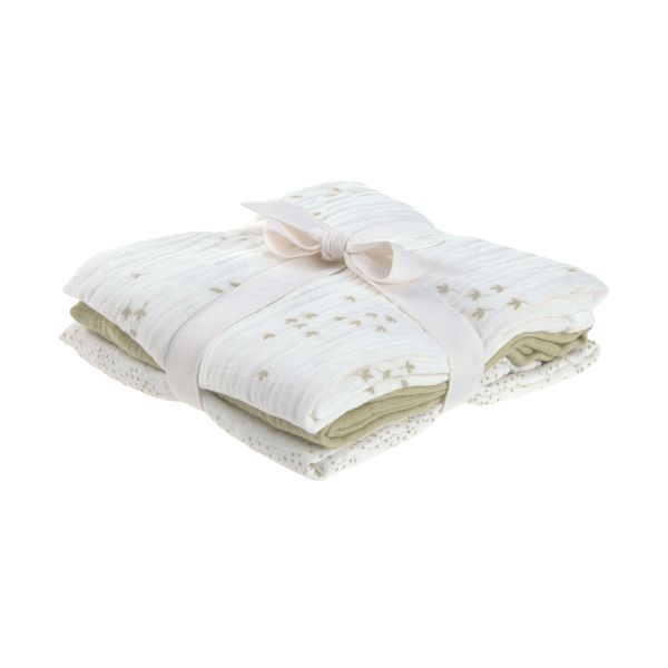 Lässig Swaddle & Burp M Multidoek - GOTS - 3pcs - 60 x 60 cm - Leave Olive / Milky