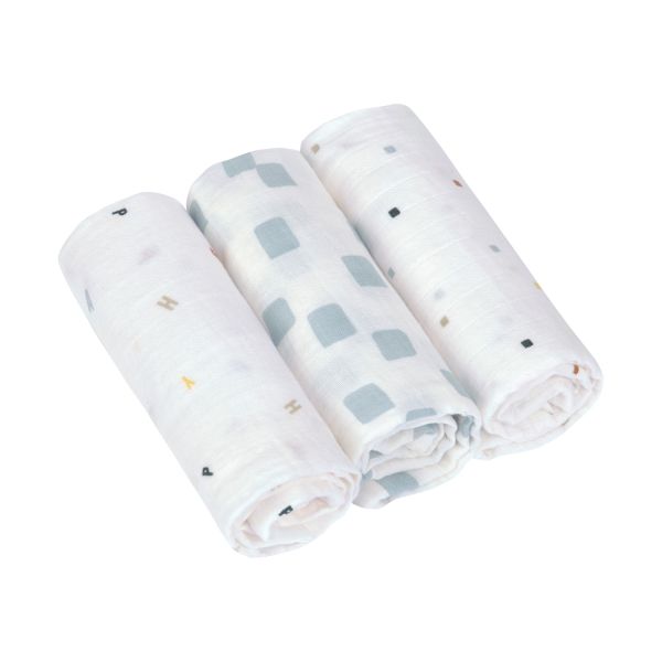 Lässig Swaddle & Burp Doek L GOTS (3 stuks) - Happy Fruits - Blue