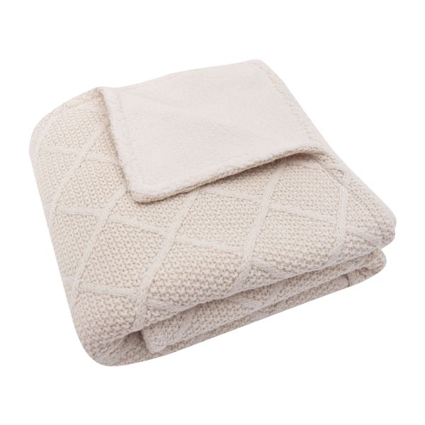 Jollein Check Knit Wiegdeken - 75 x 100 cm - Oatmeal / Teddy Fleece