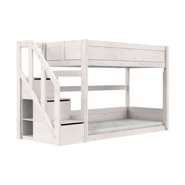 LIFETIME Kidsrooms Original Stapelbed Laag Met Trapkast - Premium Rolbodem - White Wash LIFETIME Kidsrooms Original Stapelbed Laag Met Trapkast - Premium Rolbodem - White Wash