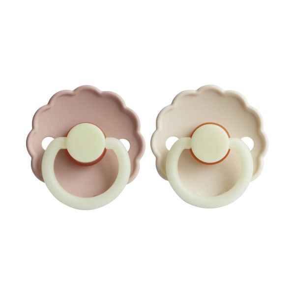 FRIGG Daisy Glow In The Dark Fopspeen - 2 Stuks - 0-6 Mnd - Cream/Blush 
