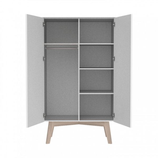 Kidsmill Sixties Babykamer Wit Mat / Naturel | Bed 60 x 120 cm + Commode + Kast 2-Deurs