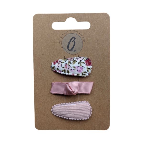Ootje Kadootje Babyhaarclipjes - Print Roze/Rib Roze - 3 stuks