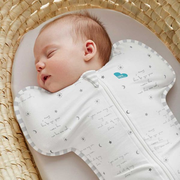 Love to Dream Inbakerslaapzak - Swaddle Up™ - 0-3 Maanden - Wit met Tekst