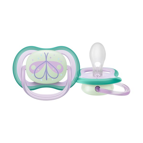 Philips Avent Glow In The Dark Ultra Air Fopspeen - Rond - 2 Stuks - 0-6 Mnd - Firefly/Dreams