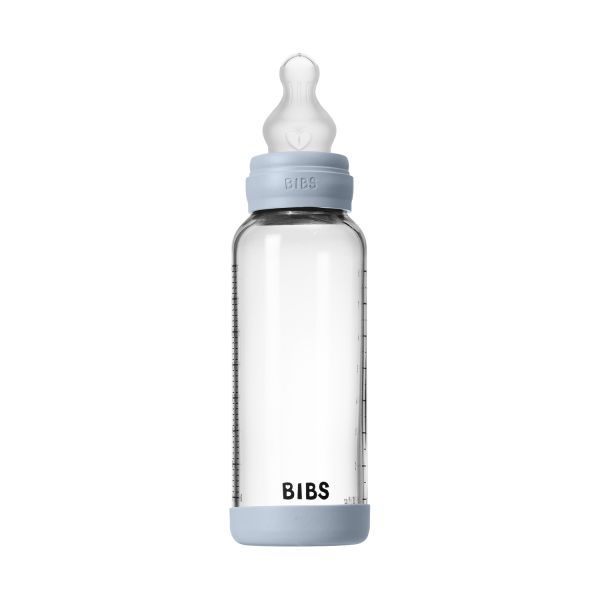 BIBS Fles - Medium Flow - 240 ml - Silicone/Glas - Baby Blue