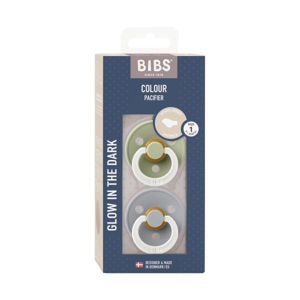 BiBs Glow In The Dark Fopspeen - Anatomisch - 2 Stuks - 0-6 Mnd - Sage/Cloud