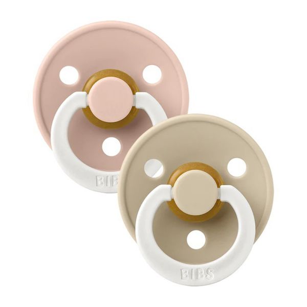 BiBs Glow In The Dark Retro Fopspeen - Rond - 2 Stuks - 0-6 Mnd - Blush/Vanilla