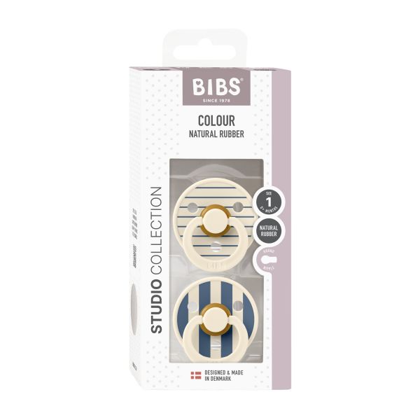 BiBs Studio Pin Fopspeen - 0-6 Mnd - 2 Stuks - Ivory Steel Blue Mix