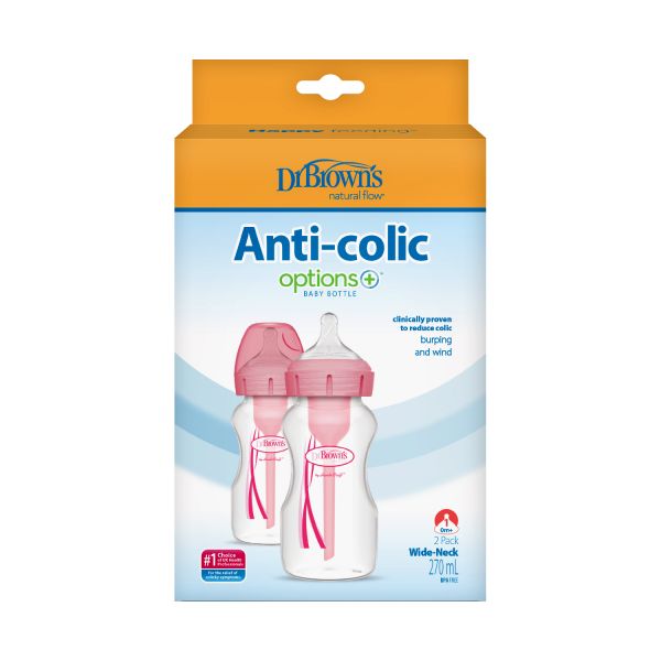 Dr. Brown's Options+ Anti-colic Brede Halsfles Duopack Roze 270 ml