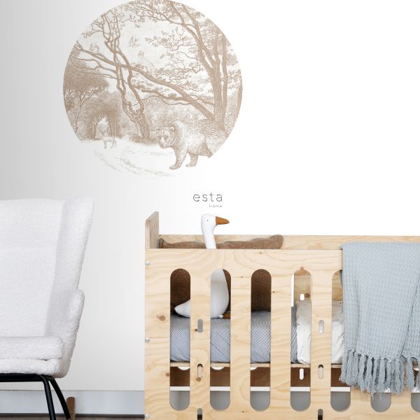 Estahome Behangcirkel - Bosdieren - Ø 140 cm - Beige