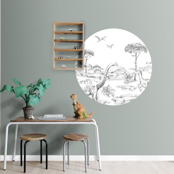 Estahome Behangcirkel - Dinosaurussen - Ø 70 cm - Zwart / Wit