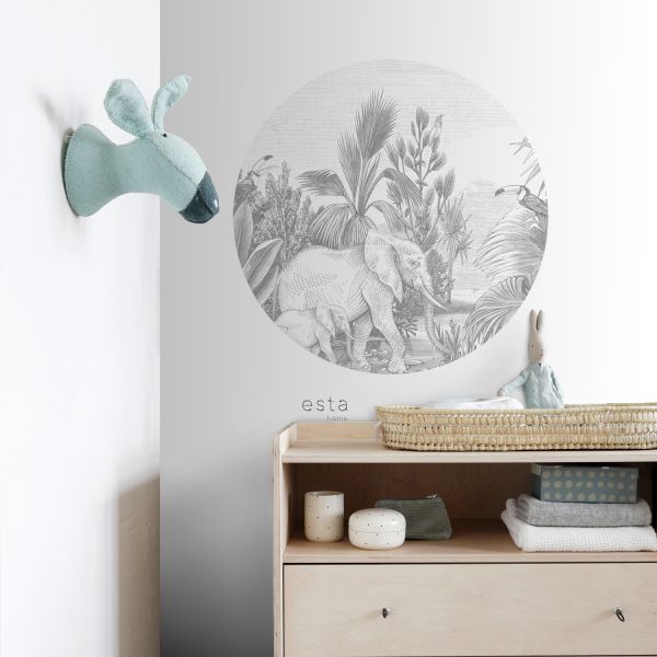 Estahome Behangcirkel - Jungle - Ø 70 cm - Grijs