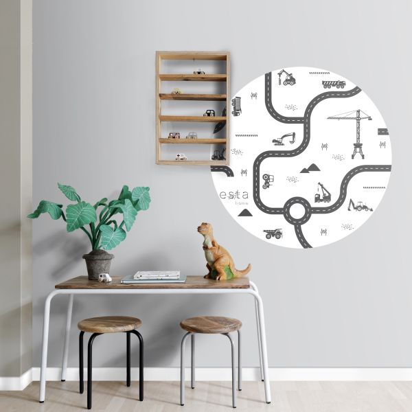 Estahome Behangcirkel - Voertuigen - Ø 70 cm - Zwart / Wit
