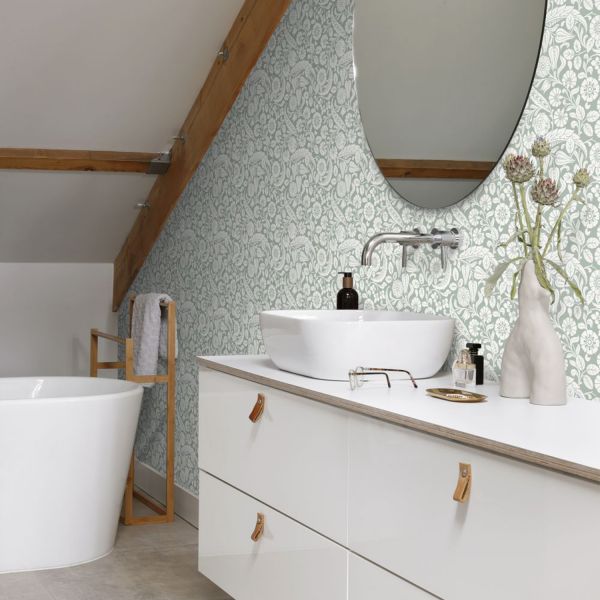Estahome Bloemmotief Behang II - 0,53 x 10,05 m - Vergrijsd Groen
