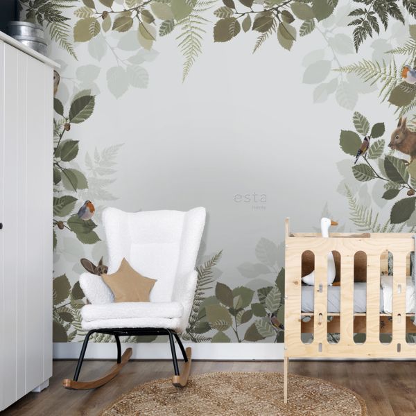 Estahome Bosdieren Fotobehang IV - 3 x 2,79 m - Groen / Bruin