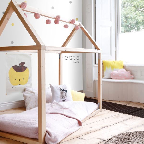 Estahome Confetti Dots Fotobehang  - 2 x 2,79 m - Geel / Grijs