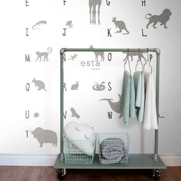 Estahome Dieren Abc Fotobehang - 1,5 x 2,79 m - Grijs