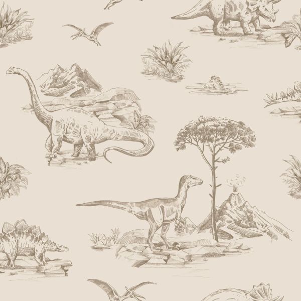 Estahome Dinosaurussen Behang II - 0,53 x 10,05 m - Beige