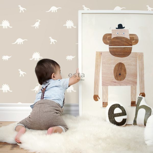 Estahome Dinosaurussen Behang I - 0,53 x 10,05 m - Beige