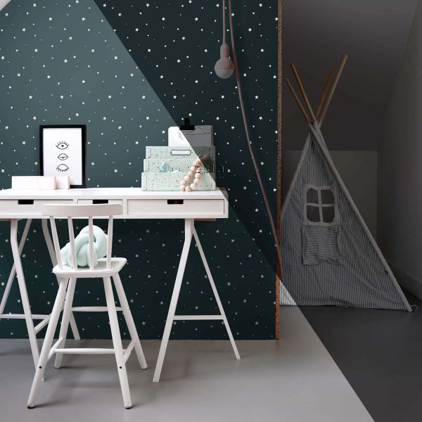 Estahome Glow In The Dark Behang - Sterretjes - 0,53 x 10,05 m - Donkerblauw