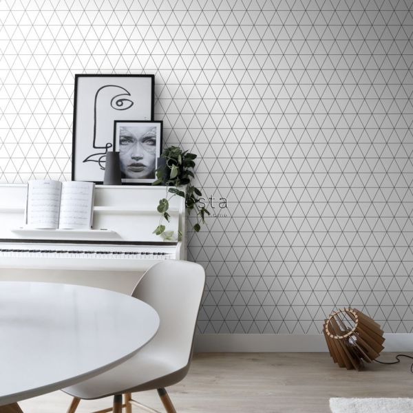 Estahome Grafische Driehoeken Behang - Wit / Zwart