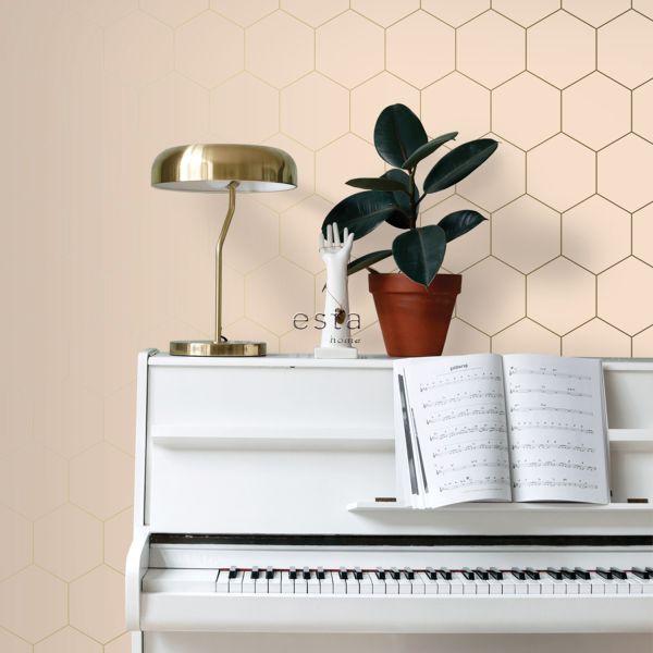 Estahome Hexagon Behang - 0,53 x 10,05 m - Licht Perzikroze