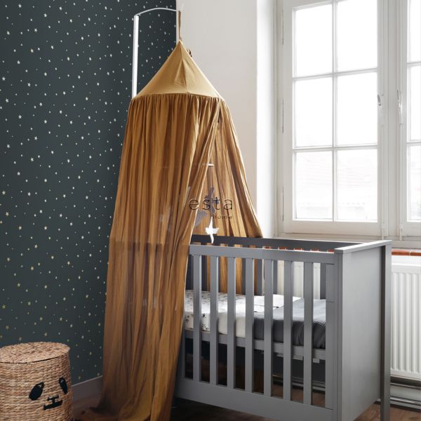 Estahome Sterretjes Behang II - 0,53 x 10,05 m - Vergrijsd Blauw / Goud