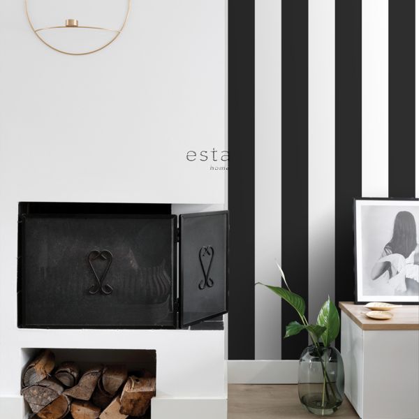 Estahome Strepen Behang IV - 0,53 x 10,05 m - Zwart / Wit