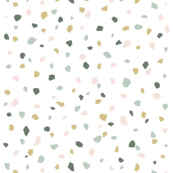 Estahome Terrazzo Behang - 0,53 x 10,05 m - Wit / Zachtroze / Mintgroen