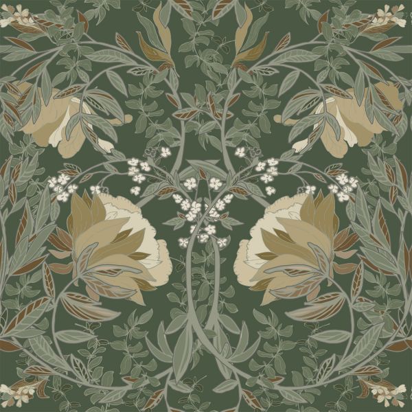 Estahome Vintage Bloemen In Art Nouveau Stijl Behang - 0,53 x 10,05 m - Donkergroen