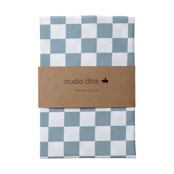 Studio Ditte Blokjes Hoeslaken - Steenblauw - 90 x 200 cm