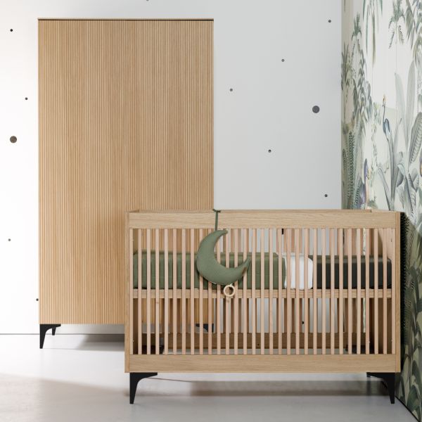Kidsmill Levi Babykamer Incl. Rechte Potenset Naturel Eiken | Ledikant 60 x 120 cm + Commode + Kast
