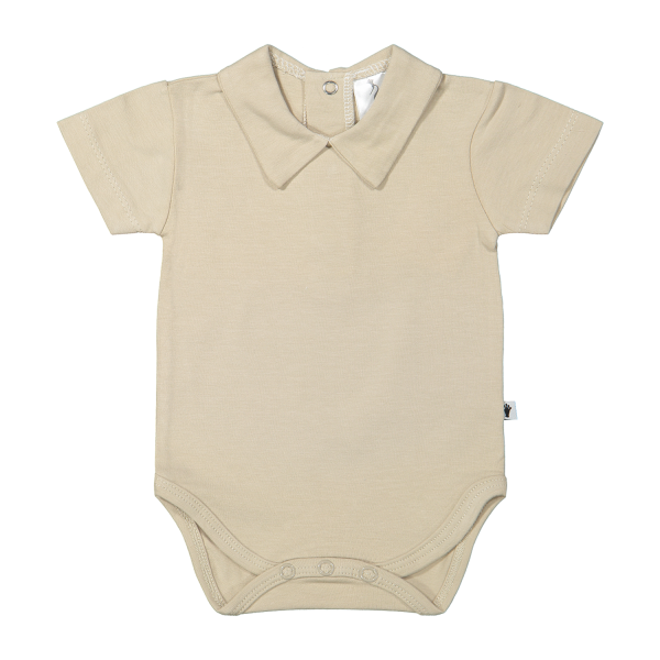 Klein Baby Oxford Tan Romper Met Kraag - Korte Mouw - Mt. 56 - Beige