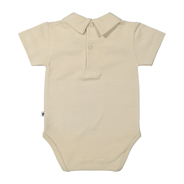 Klein Baby Oxford Tan Romper Met Kraag - Korte Mouw - Mt. 56 - Beige