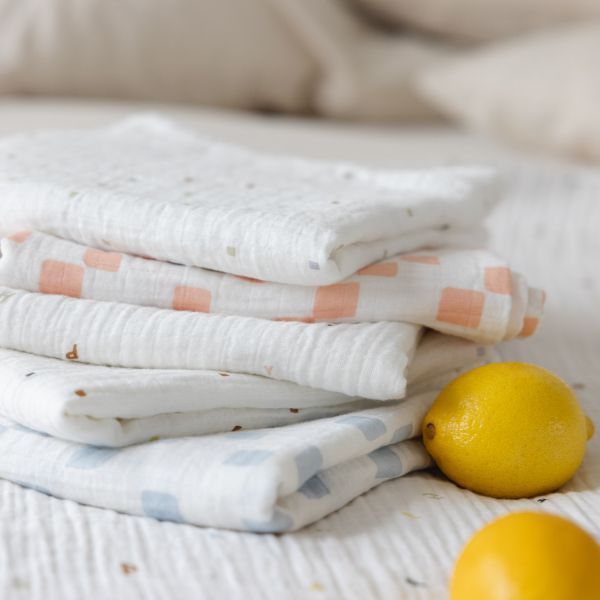 Lässig Swaddle & Burp Doek L GOTS (3 stuks) - Happy Fruits - Blue