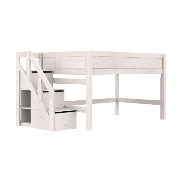 Life Time Halfhoogslaper Premium - White Wash - 120 cm - Met Trapkast