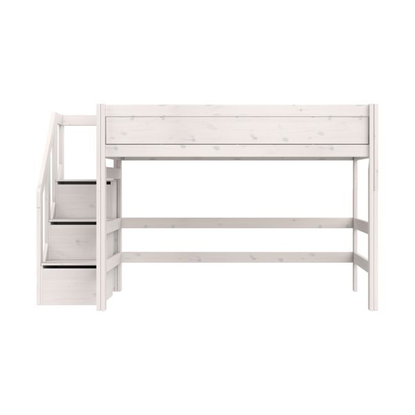 Life Time Hoogslaper Deluxe - White Wash - 152 cm - 120 cm - Met Trapkast