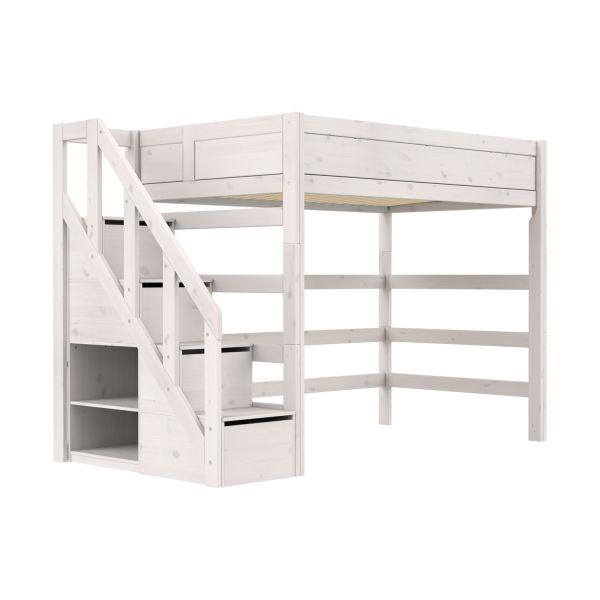 Life Time Hoogslaper Premium - White Wash - 177 cm - 120 cm - Met Trapkast